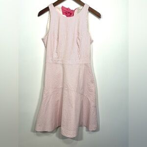J Crew pink white gingham stripe cotton shift dress, lined, sleeveless, tie back